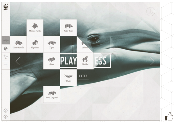 當用戶希望展示包含所有動物的菜單時，菜單以折紙的方式緩緩展開