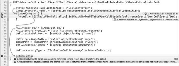 tableView:cellForRowAtIndexPath:方法的疑似泄漏點展開結果