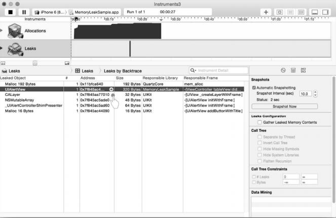 Instruments檢測到的內存泄漏