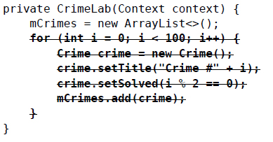 在CrimeLab.java中，刪除生成隨機crime記錄的代碼